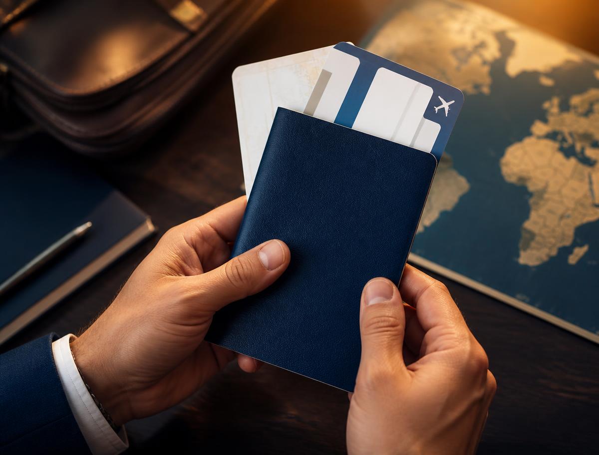 Traveller holding a passport and boarding pass